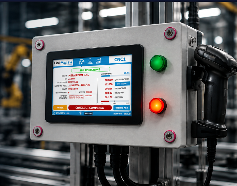 Pannello HMI LinkMachine per MES, raccolta dati e monitoraggio della produzione su macchina CNC